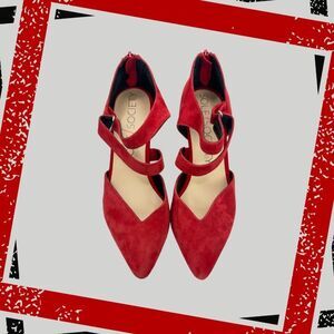 Sole Society Red Suede d'Orsay Criss Cross Strappy Heels Ankle Zip Women's 8.5